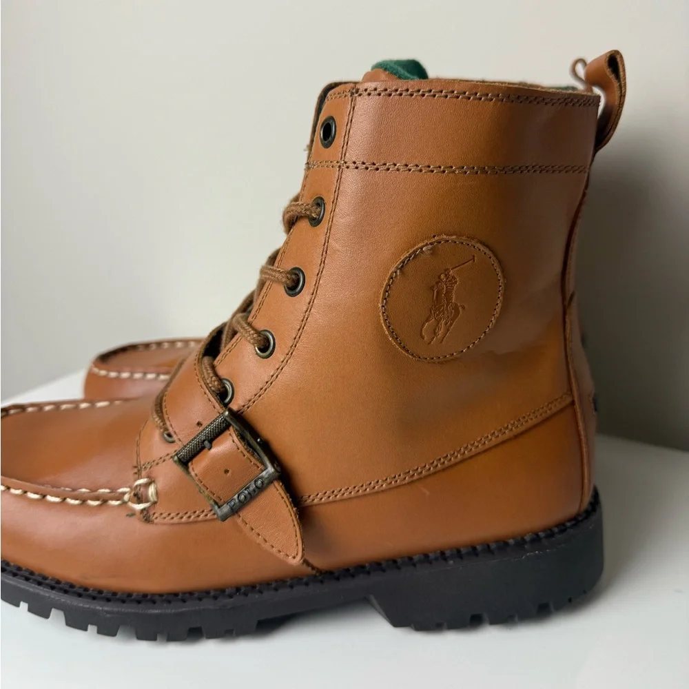 Polo Ralph Lauren Ranger Hi II Boys‎ Leather Boots Tan Burnished 6.5